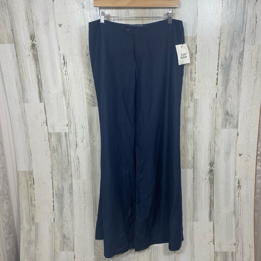 Ralph Lauren Silk Linen Trousers NWT Size 8 Navy Wide Leg Comfortable Chic Flowy